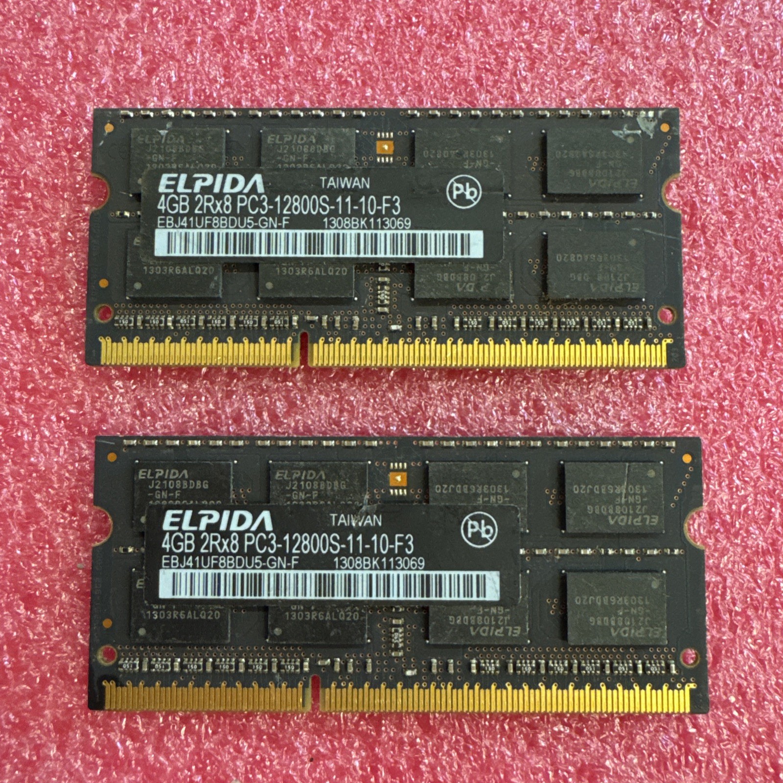Two (2) ELPIDA 4GB 2Rx8 PC3-12800S SO-DIMMs EBJ41UF8BDU5-GN-F