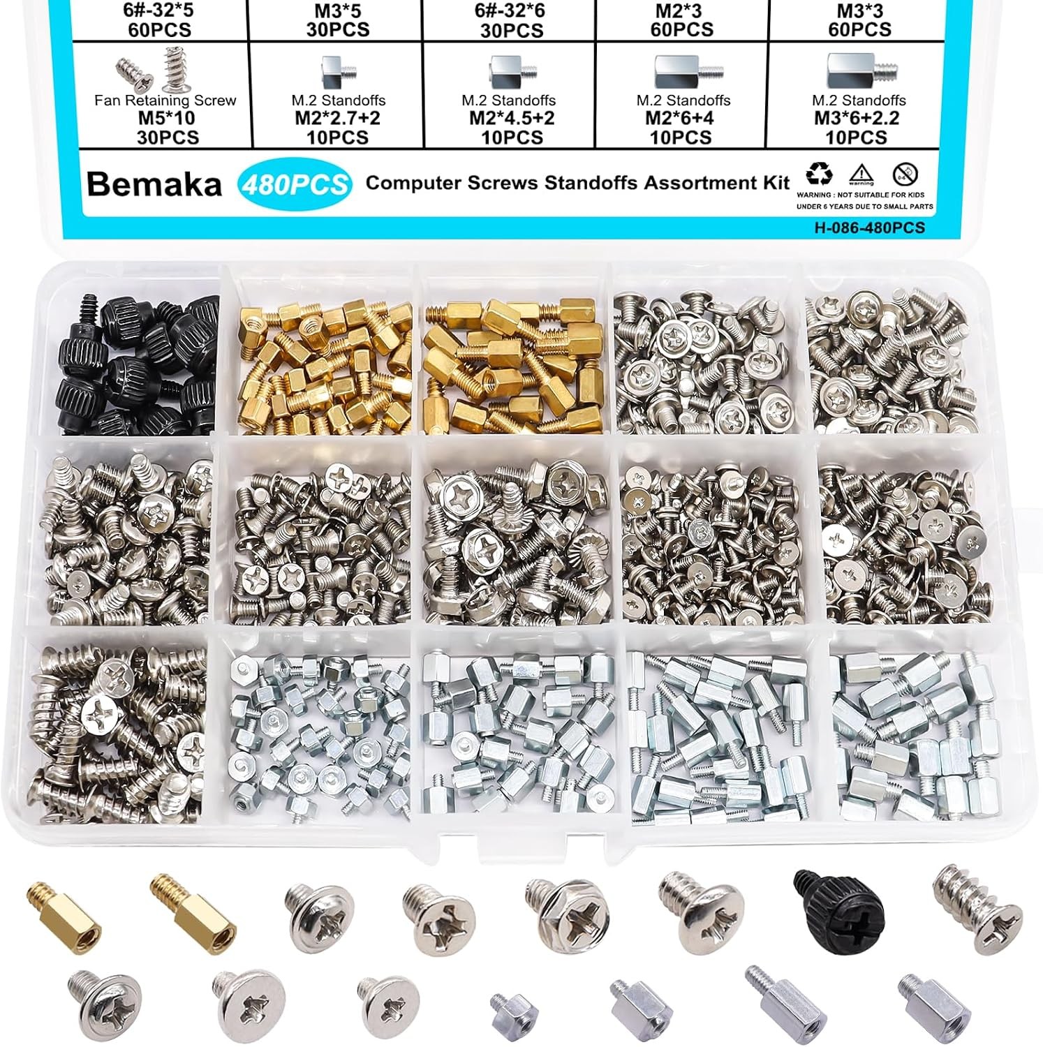 Motherboard Standoffs Kit 480PCS NVMe M.2 SSD Mounting Screws Silver