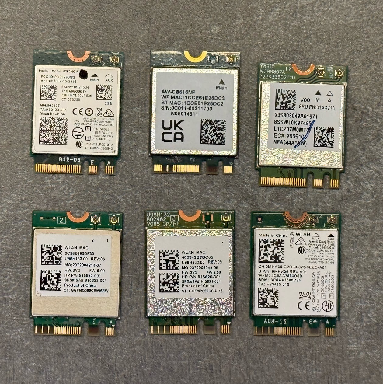 6pc Mixed lot WLAN WIFI 802.11ax Bluetooth Wireless Cards Dell 0K1R3