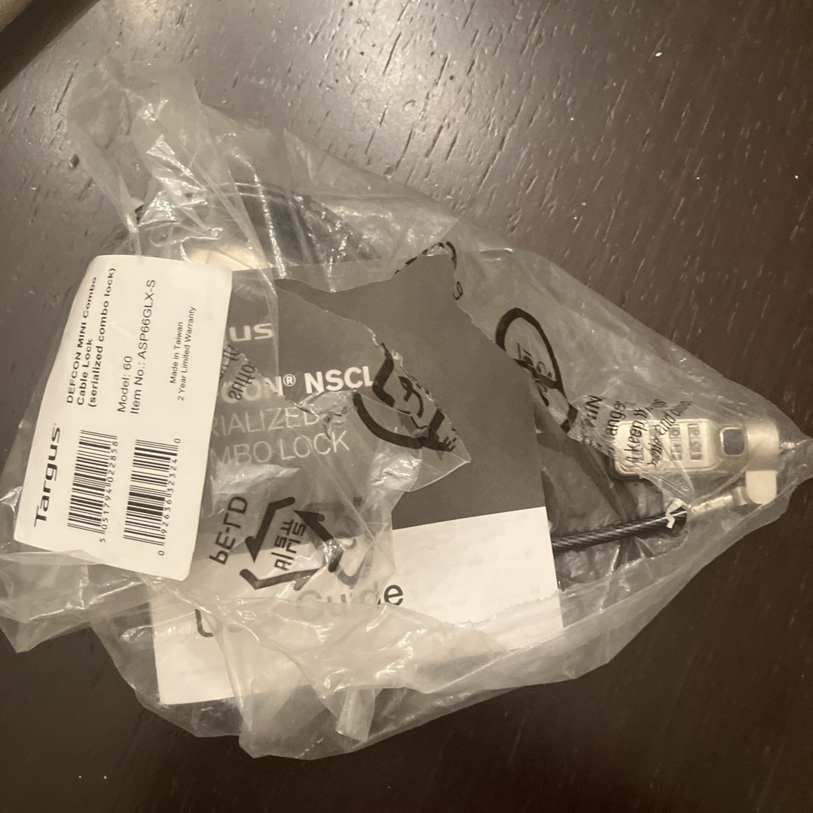 Targus DEFCON Mini Combination cable serialized combo lock - ASP66GLX-S Model 60