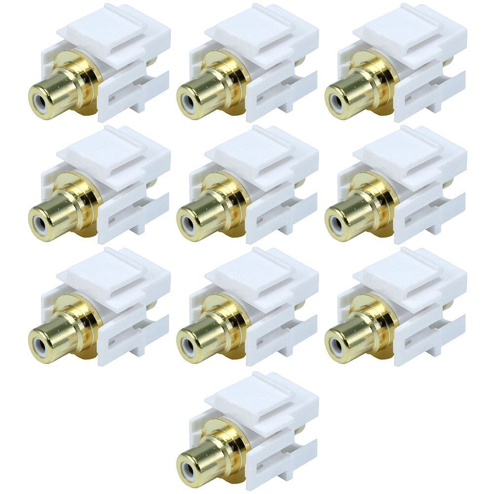 10 Pcs RCA Keystone Jack Insert Audio Video AV Coupler Wall Plate White Center