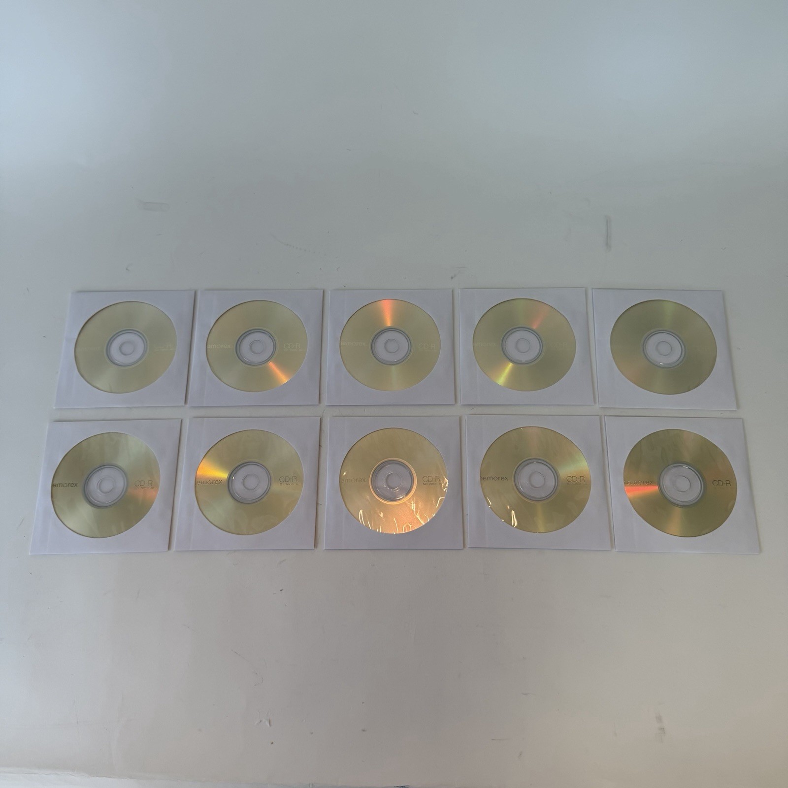 Lot of 10 NEW Memorex 52x700 MB 80min CD-R Discs with Paper Sleeves- Blank CDs