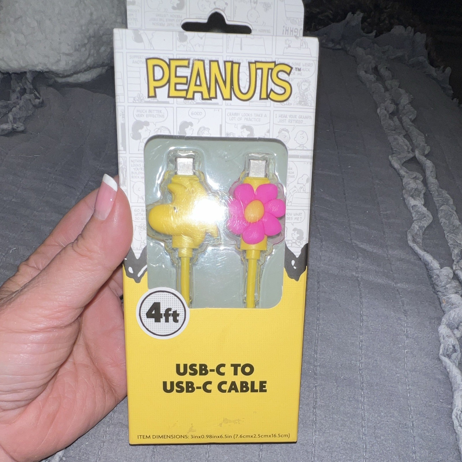 Peanuts Durable USB-C to USB-C Cable 4 ft Yellow Universal Compatibility
