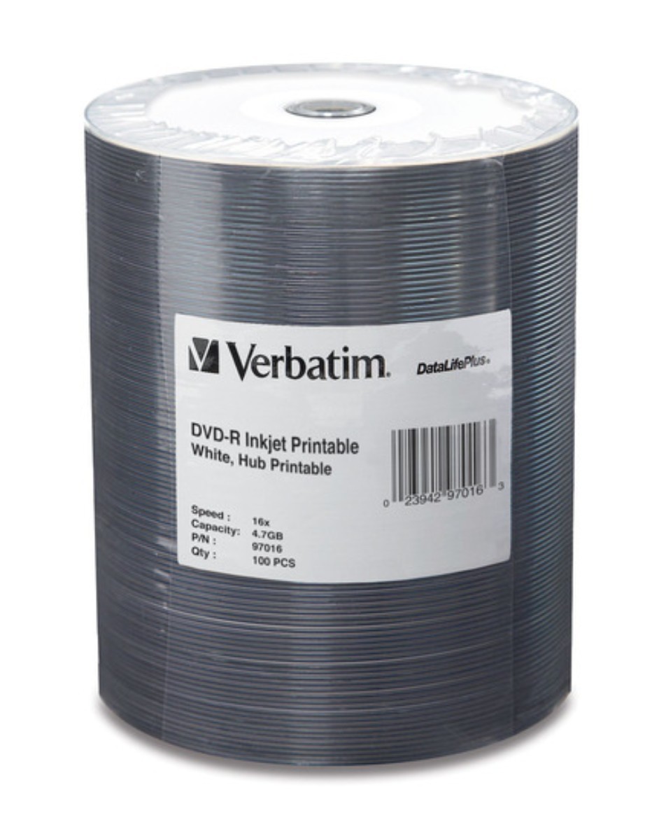 Verbatim Americas Llc 97016 DVD-R 4.7Gb 16X Datalifeplus White Inkjet 100Pk