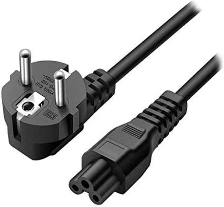 C5 EU Laptop Power Cable 3 Pin Cloverleaf 2 Pin Black 16A 240V