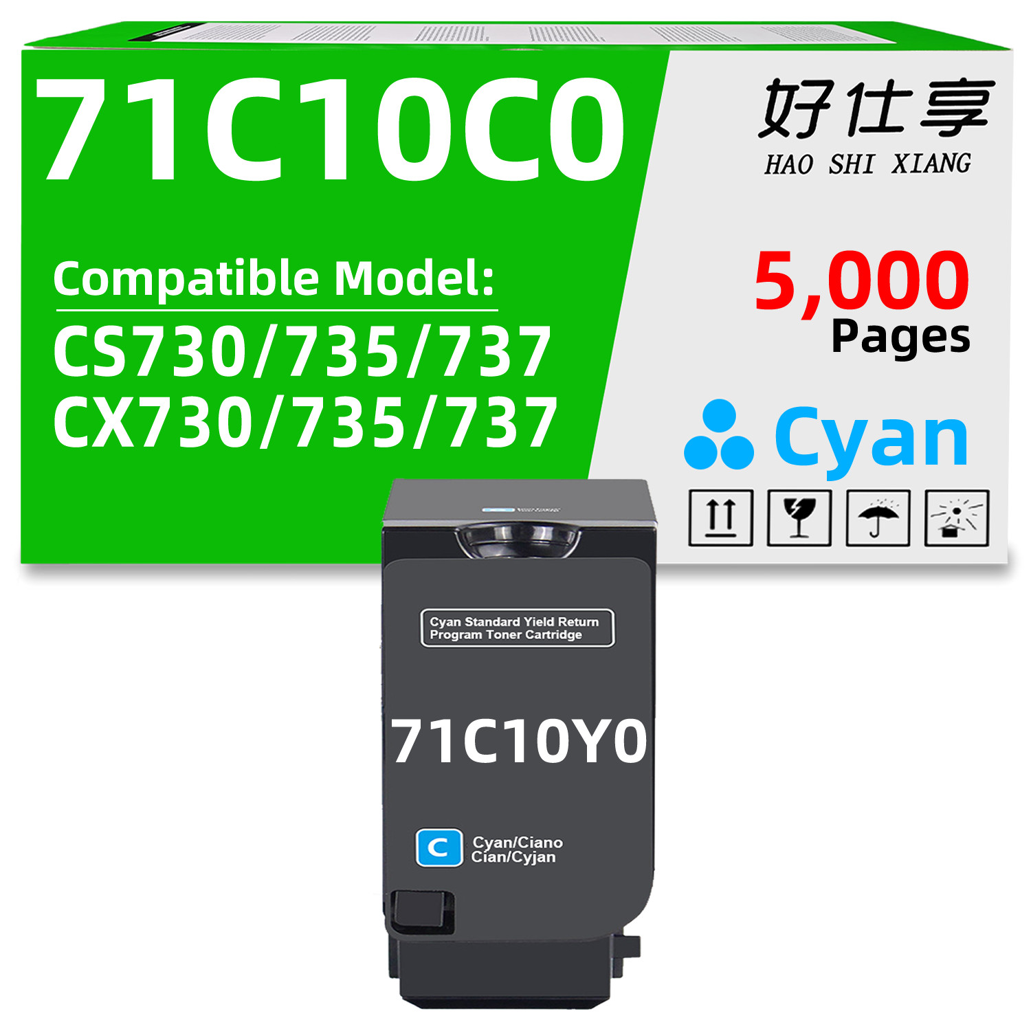 71C10C0 Cyan Toner Cartridge Compatible for Lexmark CS730/735/737 CX730/735/737