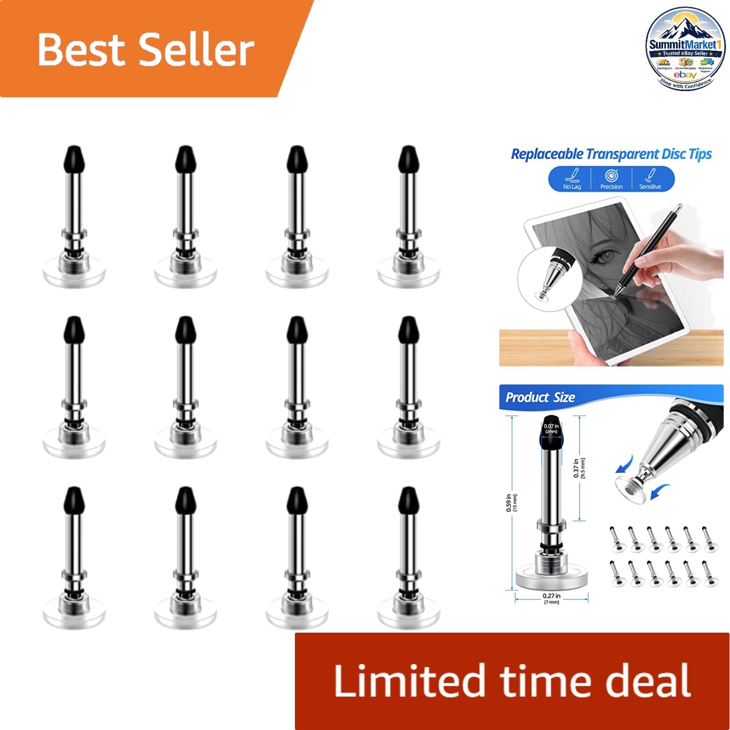 12-Pack Disc Nibs Replacement Tips for Stylus Touch Screen Pen