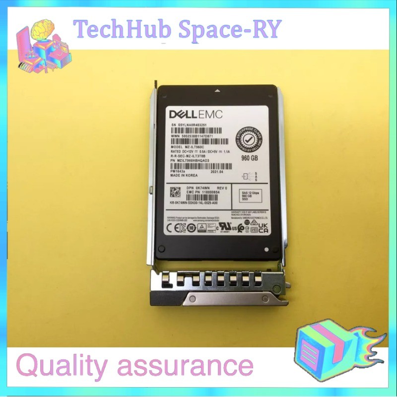 K74WN 0K74WN Dell EMC 960GB SAS 12Gbps Read Intensive 2.5'' SSD Gen14 15 16 Tray