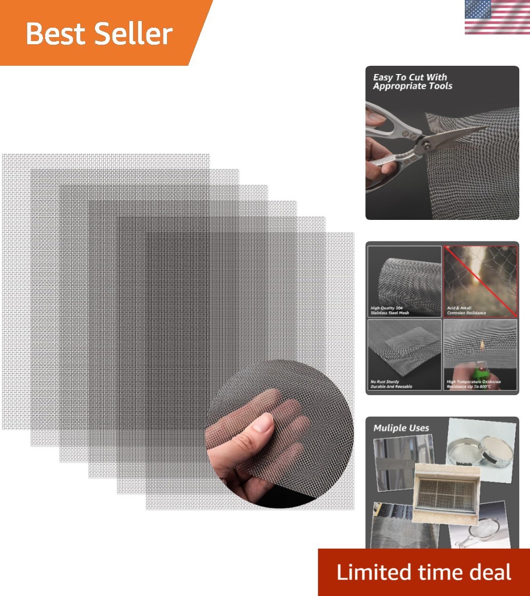 6 Pack 12x8 Inch Rustproof Stainless Steel Wire Mesh - 20 Mesh for Versatile Use