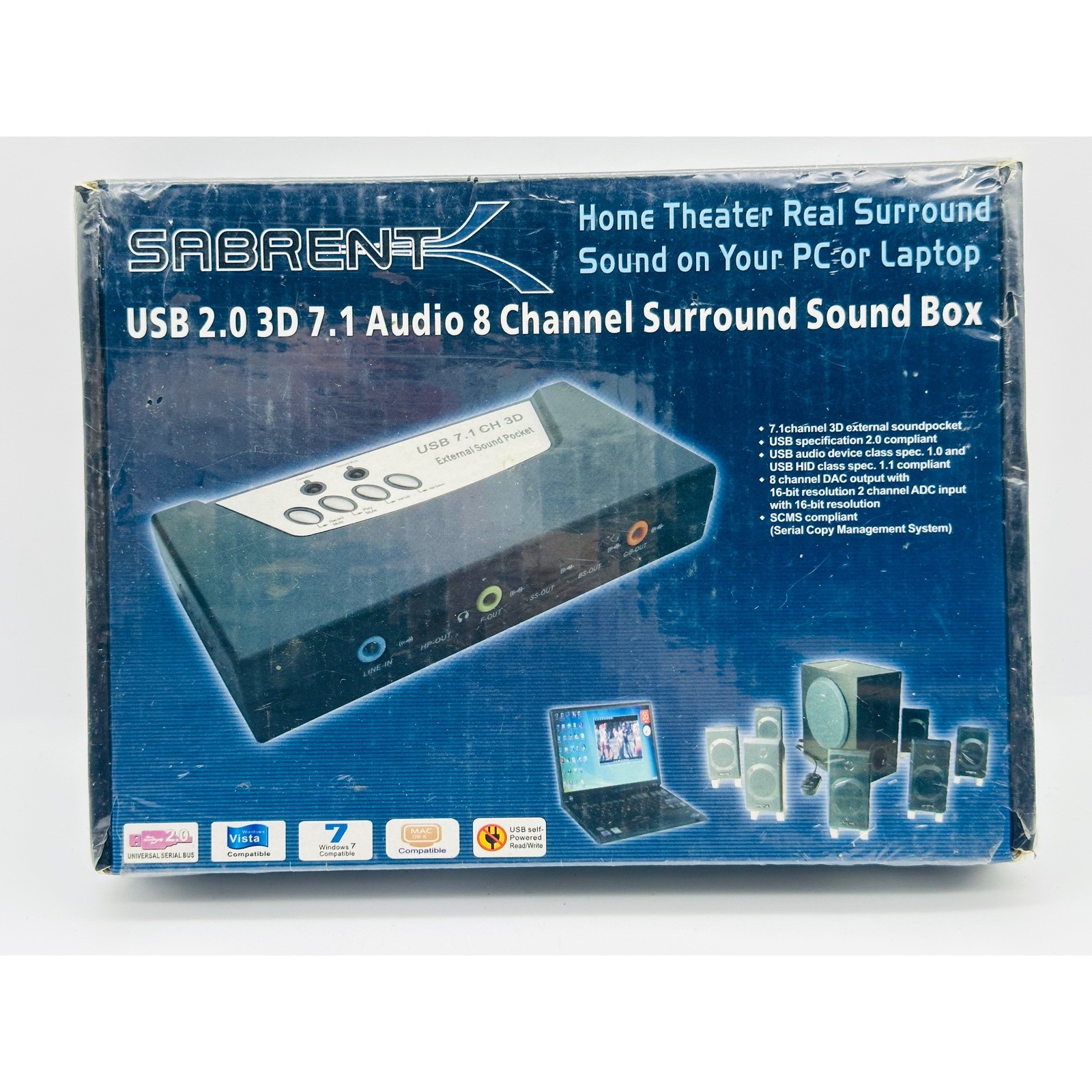 Sabrent USB 2.0 3D 7.1 Audio 8 Channel Surround Sound Box External USB-SND8 New