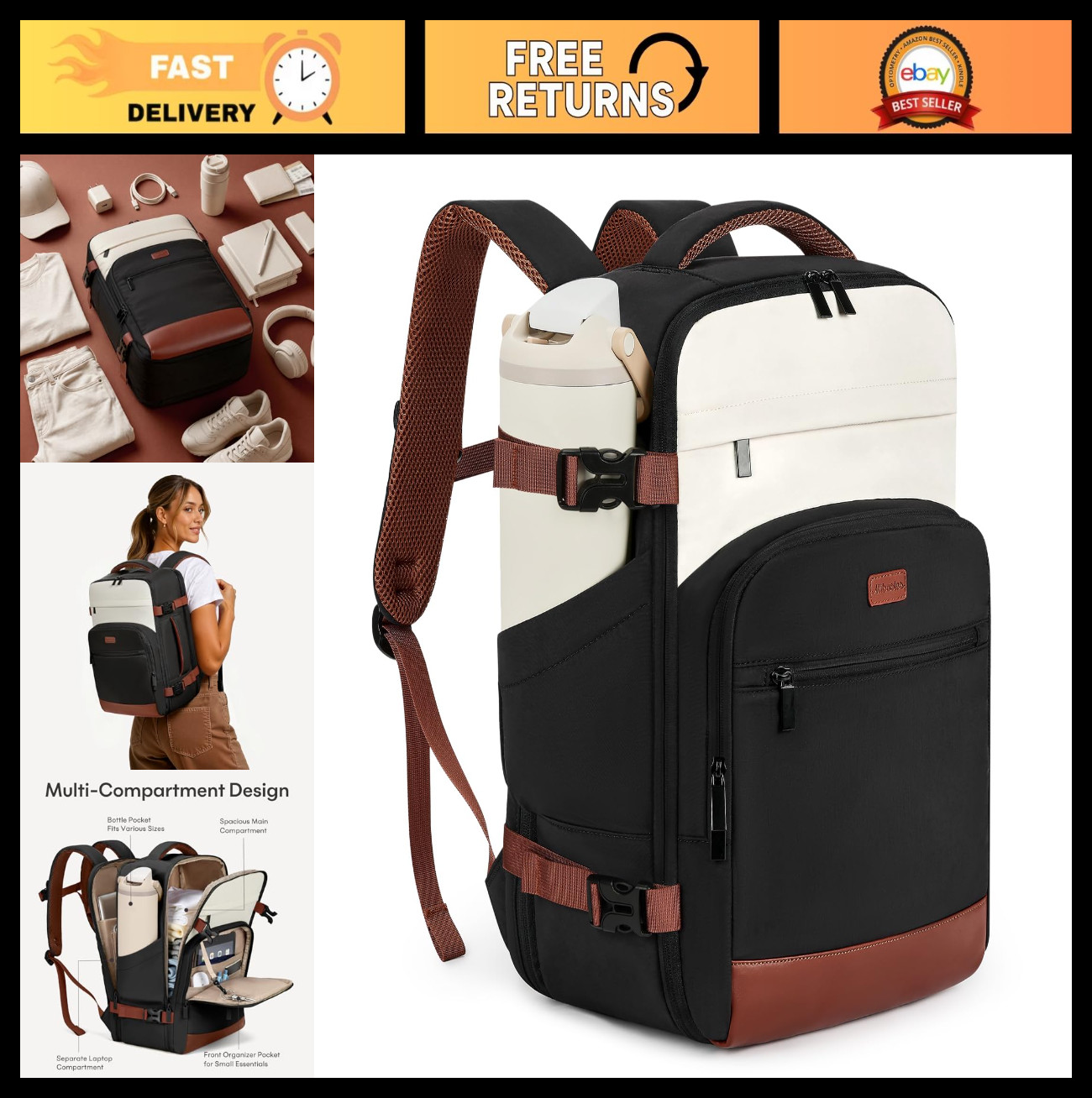 30L Travel Backpack for Men & Women, TSA Approved Carry-On, Fits 15.6" Laptop, W