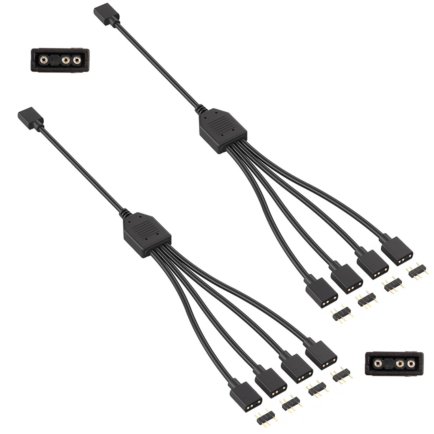 TNJPSEK 2 Pack 3Pin 5V ARGB Extension Cable Set with 8 Male Pins, 1-to-4 Address
