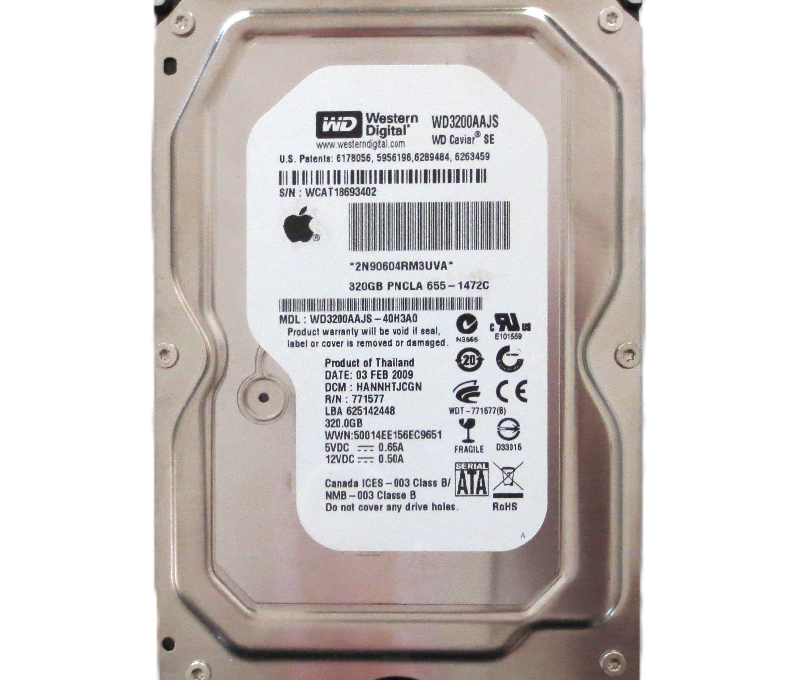 WD WD3200AAJS-40H3A0 HANNHTJCGN (WCAT) Thailand 320gb Sata 3.5" HDD FEB/2009