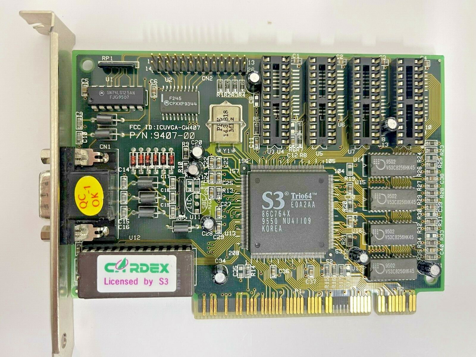 RARE VINTAGE CARDEX S3 TRIO64V+ PCI VGA CARD FCC ICUVGA-GW407 PN 9407-00 MXB31