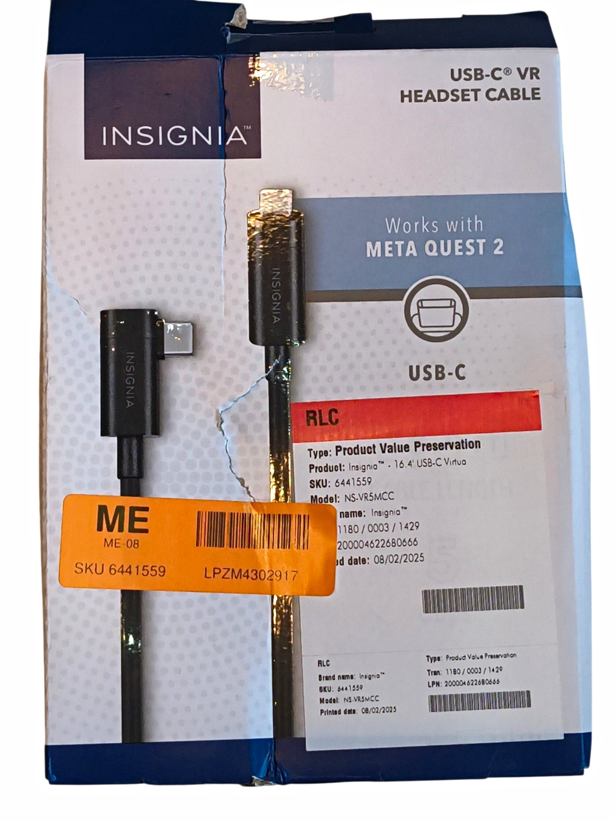 Insignia USB-C to USB-C VR Headset Cable 16.4 ft Right Angle for Meta Quest 2