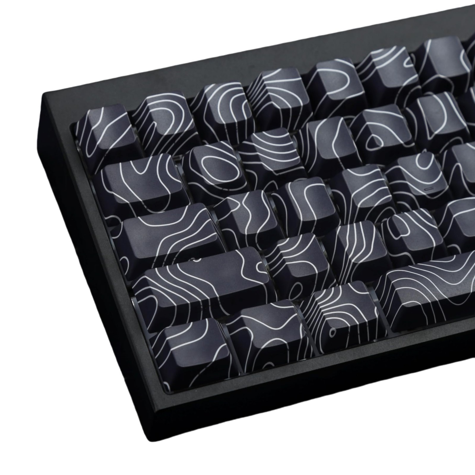 131 PCS Black Lines Theme Topographic Cherry Profile SidePrinted Keycaps