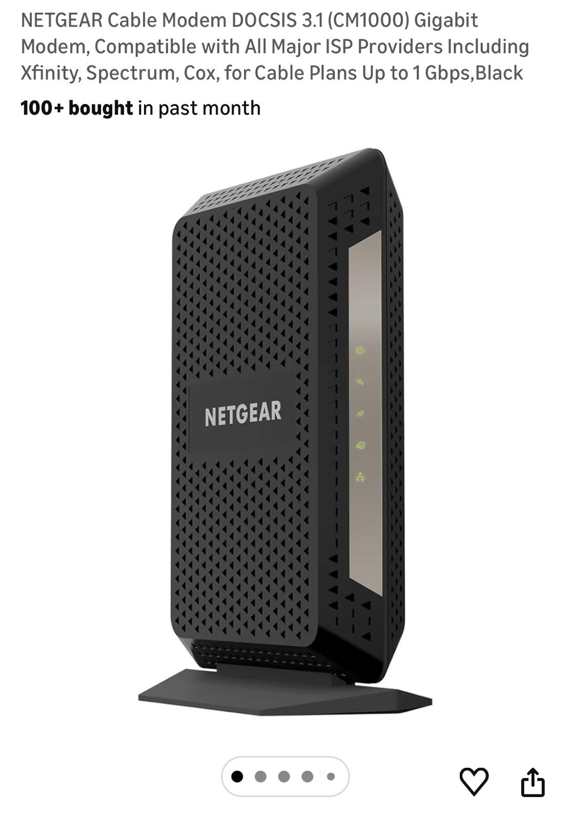 NETGEAR CM1000 Wired-Ethernet (RJ-45) Cable - CM1000100NAS (Black)