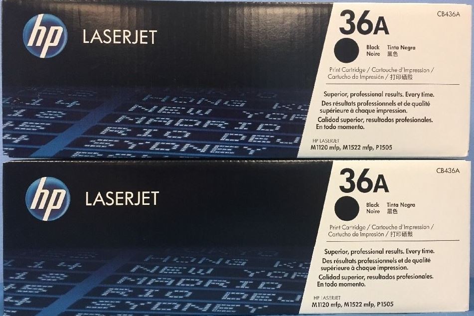 2 New Genuine Sealed Bag OPEN BOX HP 36A Toner Cartridges Black Boxes CB436A