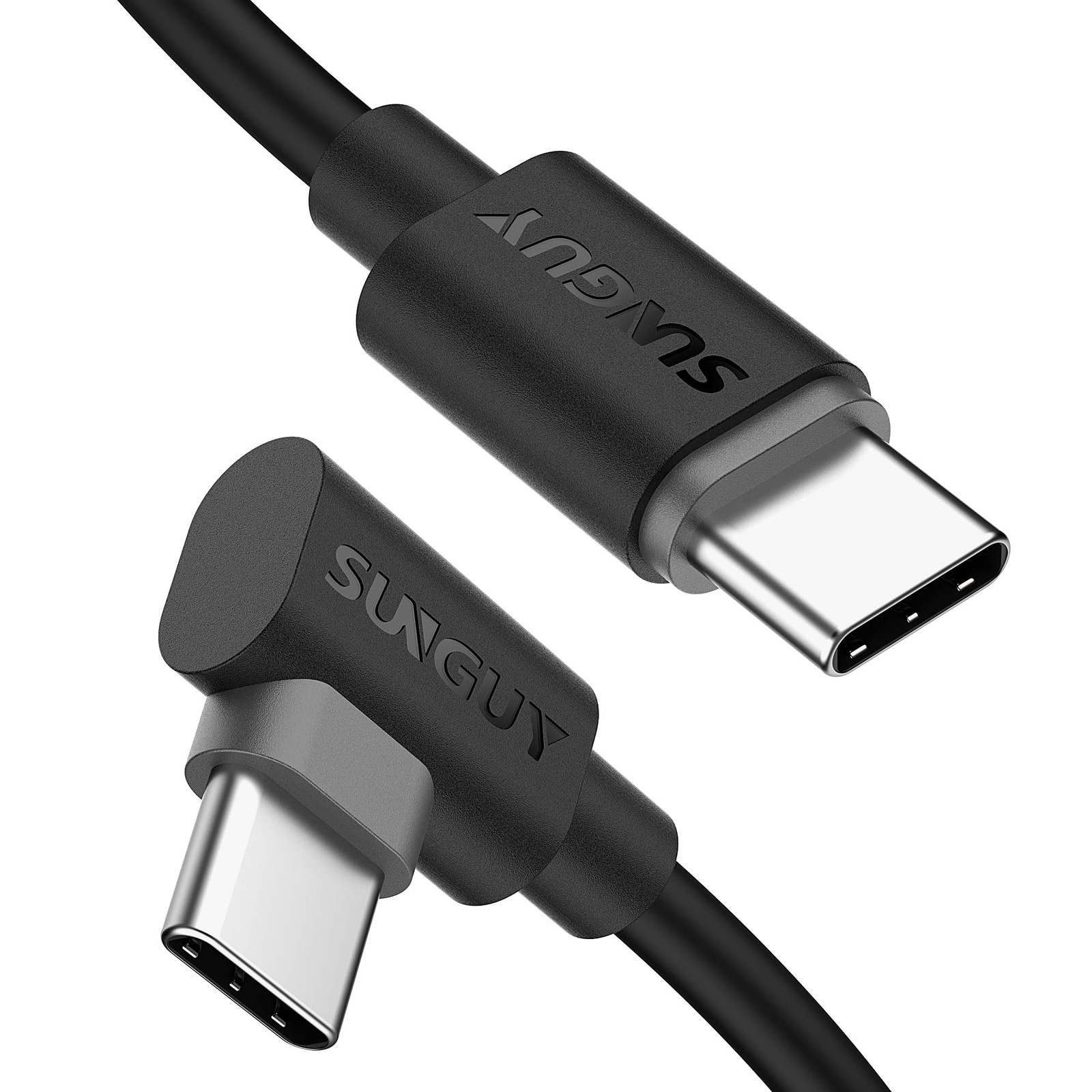 SUNGUY USB C to C Cable 1FT [2Pack], Right Angle 90 Degree 1FT, Black