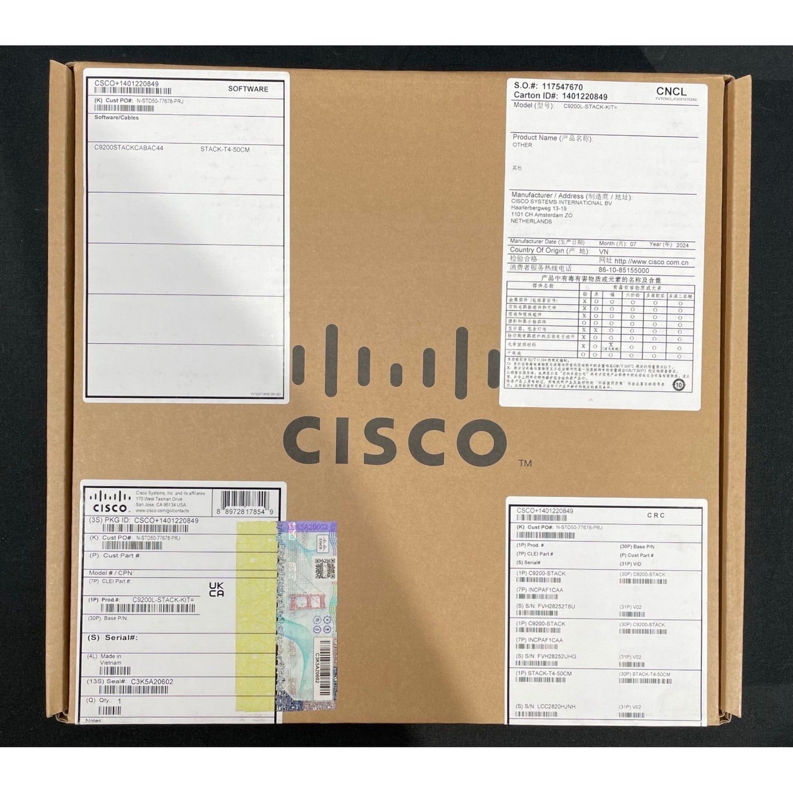 NEW Cisco Catalyst C9200L-STACK-KIT Network Stack Kit - Sealed Same Day Shipping