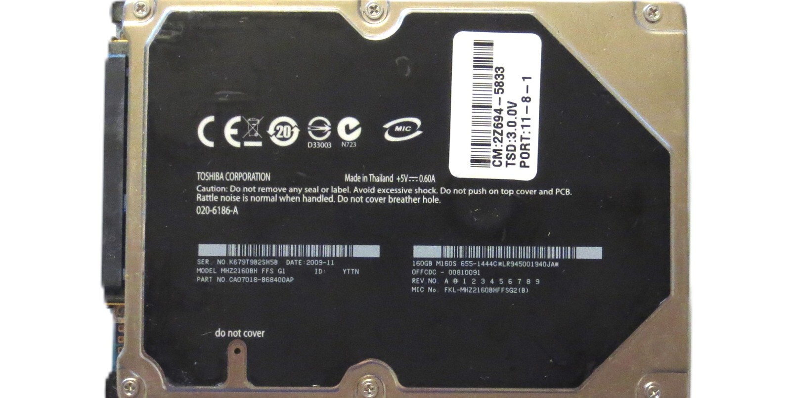 Fujitsu MHZ2160BH CA07018-B68400AP 0FFCDC-00810091 (K67) Thailand 160gb 2009-05