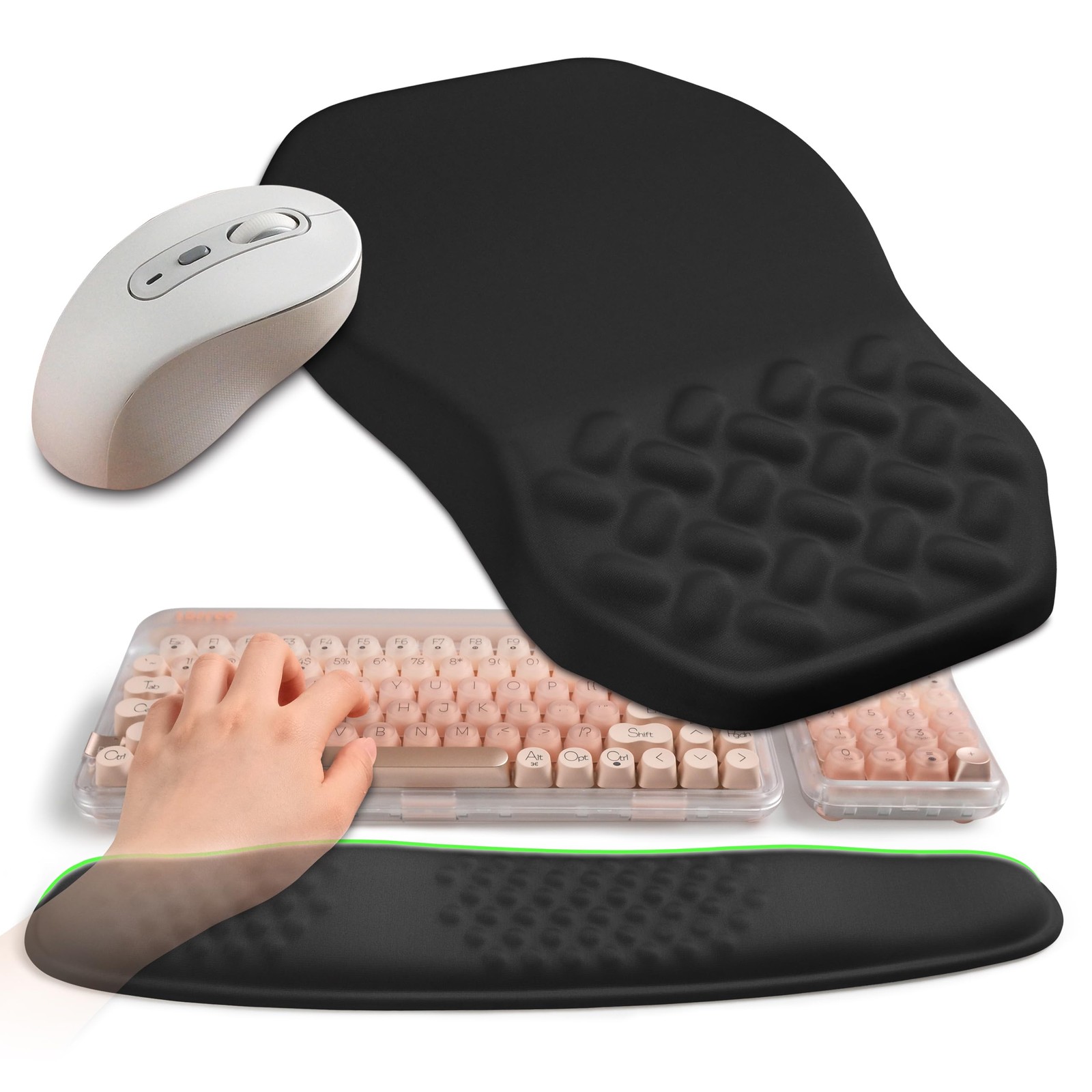 Gleamtide 2in1 Ergonomic Set, Wave Keyboard Wrist Rest and Massage Slope Mous...