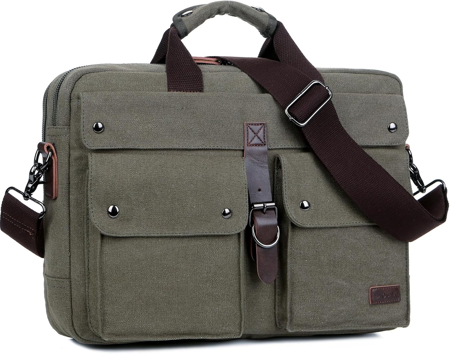 Stylish 17 inch Canvas Laptop Bag Messenger Briefcase Vintage Army-green 