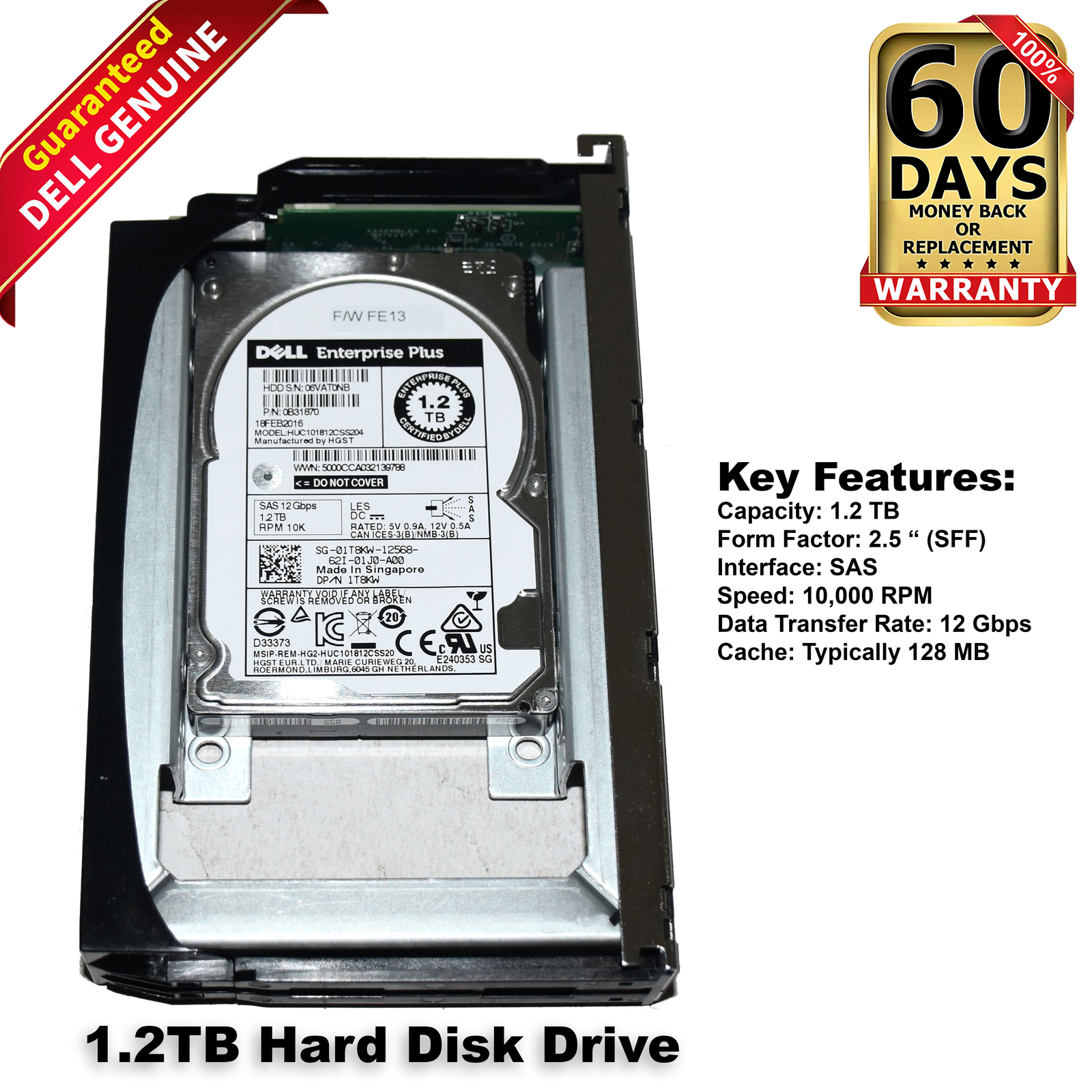 Dell HGST HUC101812CSS204 1.2TB 10K RPM 12Gbps SAS 2.5" Hard Drive HDD 4RY5N
