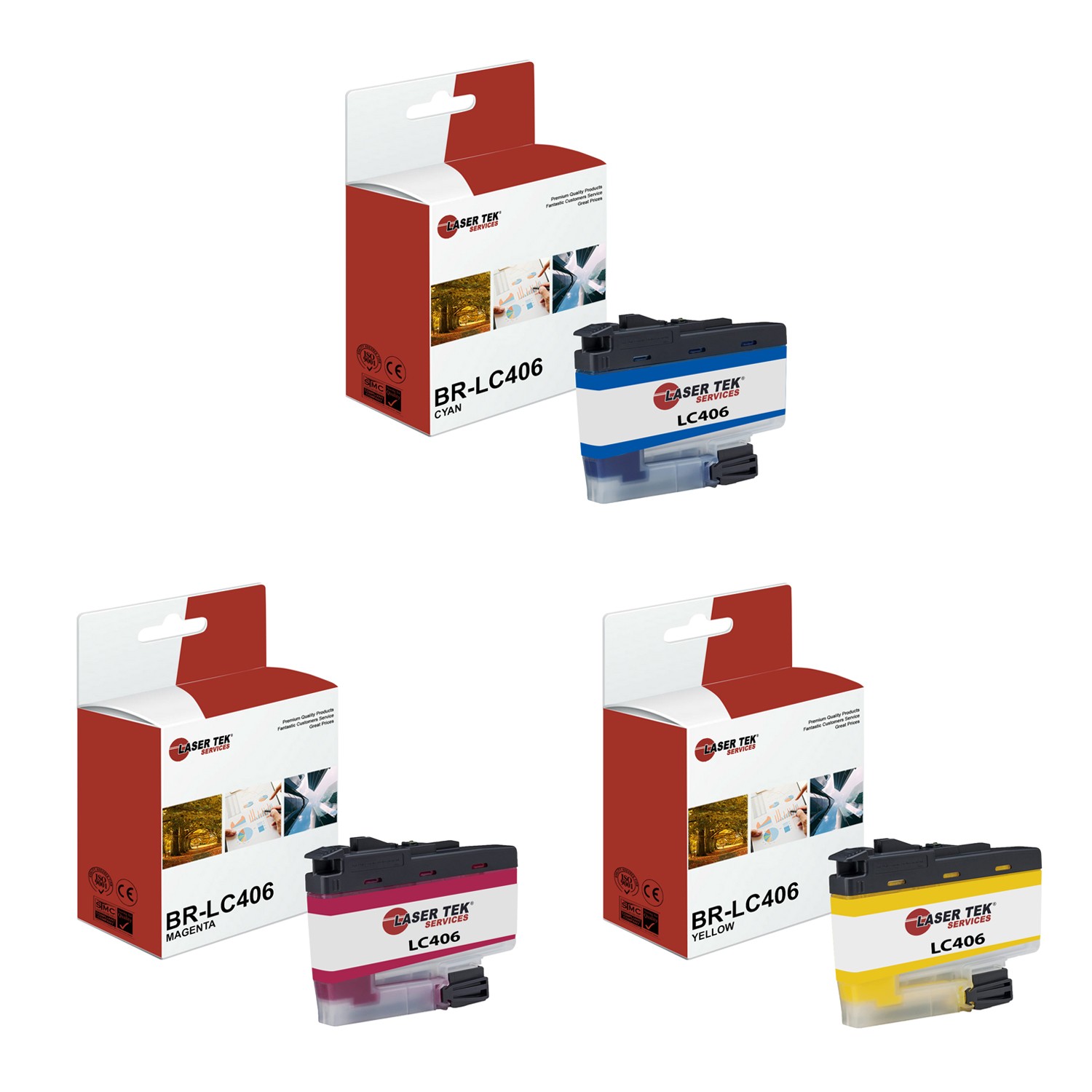 3Pk LTS LC406 CMY Compatible for Brother MFC-J4335 J4345 Ink Cartridge