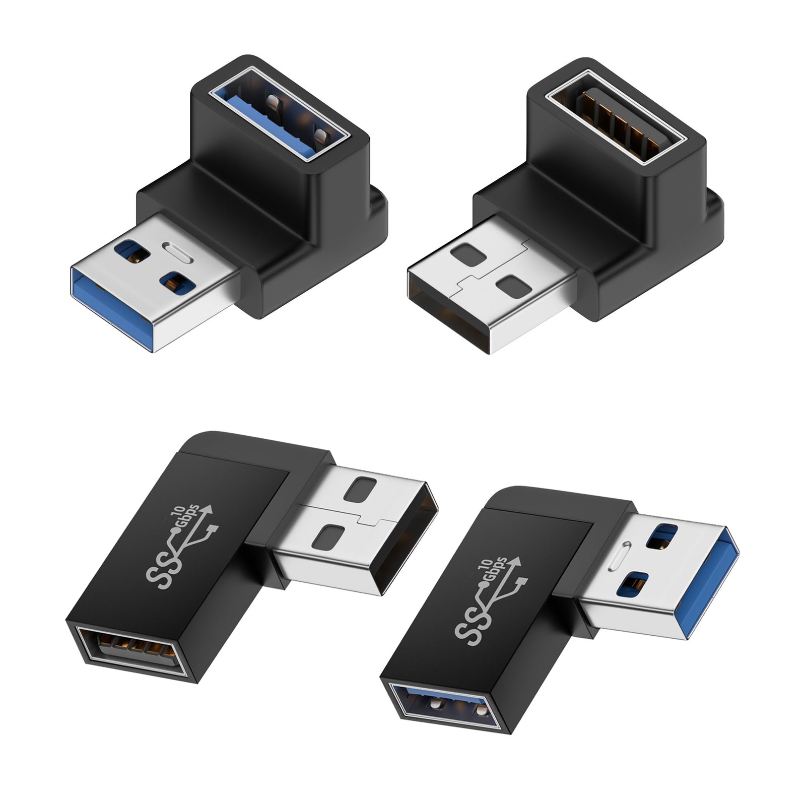 4 Pack 90 Degree USB 3.0 Adapter Male to Female Right Angle Extender Connector