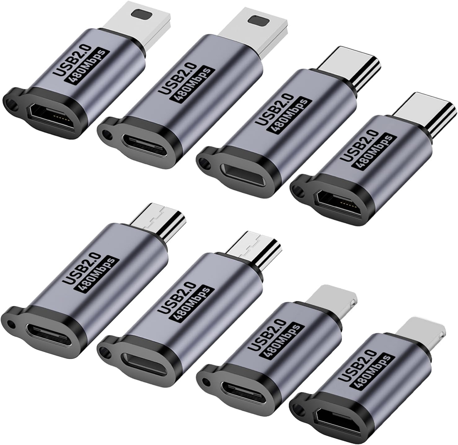 USB C to Micro Usb/Mini Usb/Lighting Adapter, 8 Pack