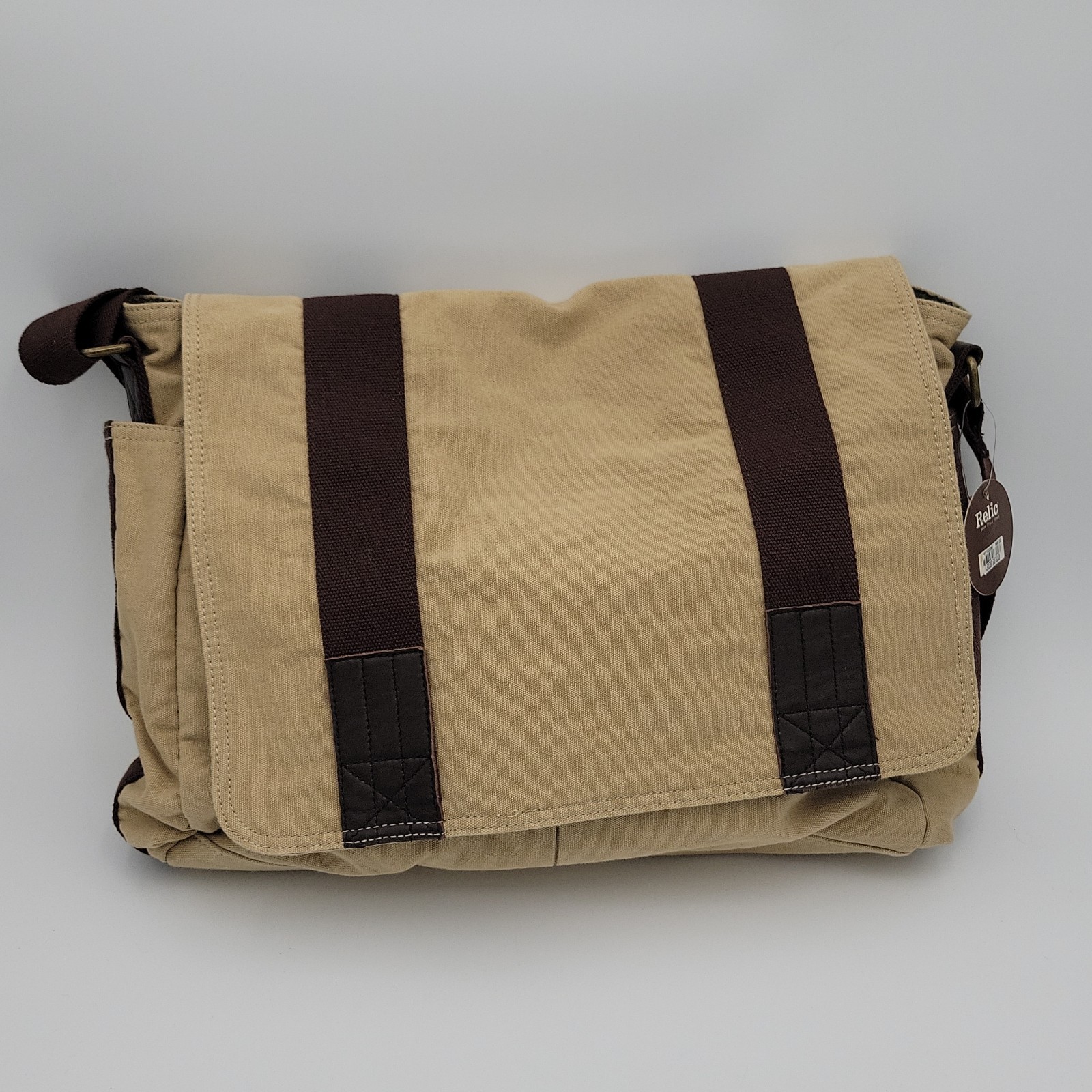 Relic 67 Canvas Ranger EW Messenger Bag Adjustable Strap Biege Brown