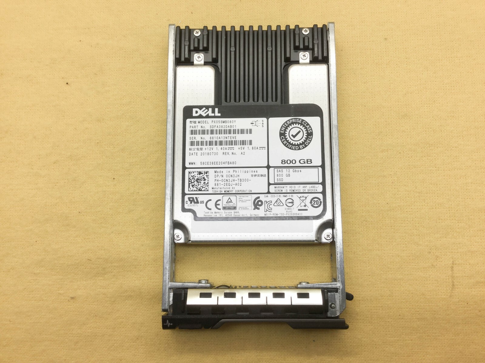 CN3JH Dell Enterprise Class 800GB 12Gb/s SAS SSD Toshiba PX05SMB080Y 0CN3JH