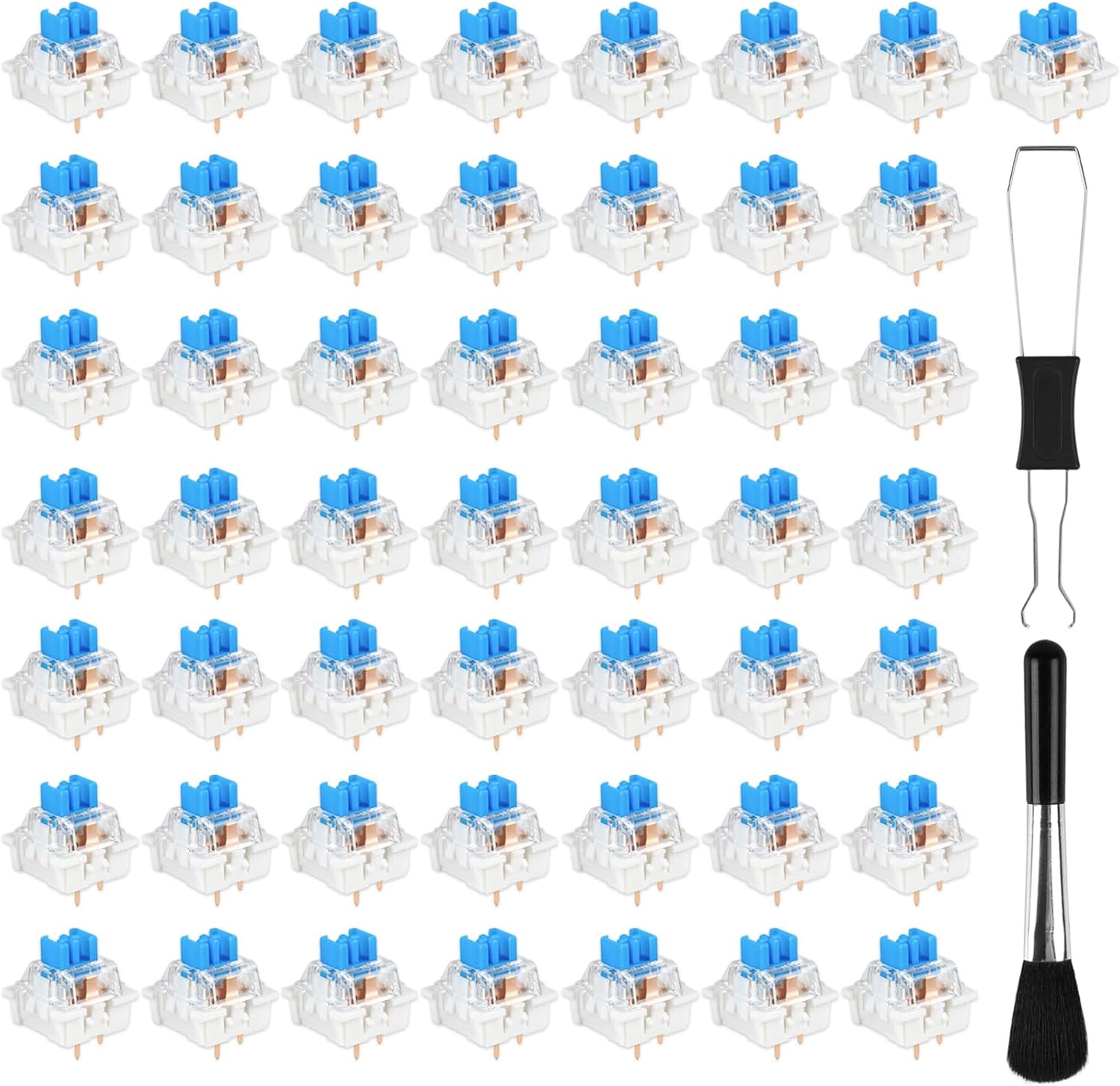 50 Pcs Blue Keyboard Switches, 3-Pin Clicky Tactile Mechanical Keyboard Switches