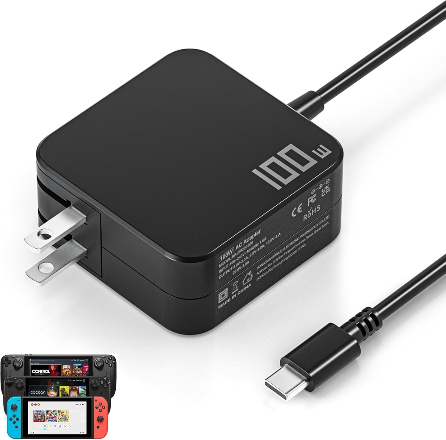 100W USB-C Power Adapter for Legion Go S & R36MAX Retro Console – 65W/100W