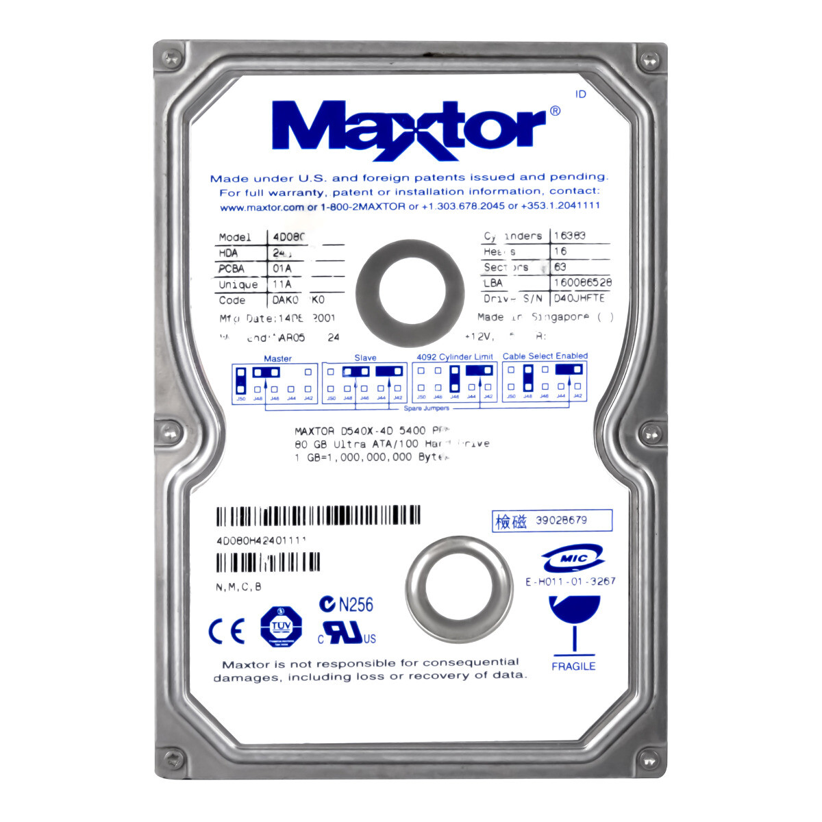 Maxtor DiamondMax D540X 4D080H4 80GB 5400RPM 2MB ATA IDE 3.5'' inch