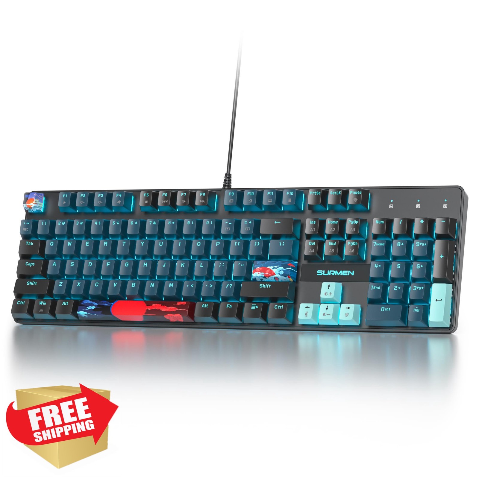 Ussixchare Full Size 104 Keys Gaming Keyboard Red Switch RGB