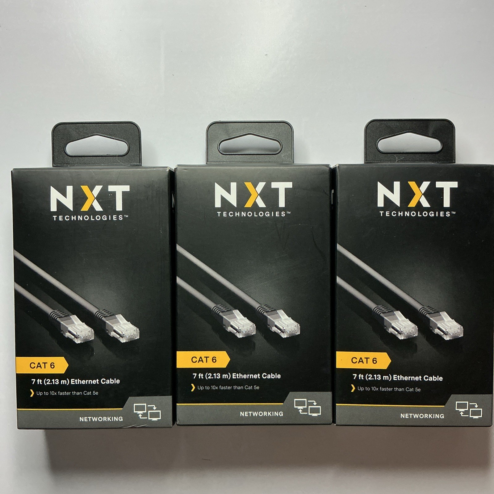 NXT Technologies Cat 6 7' Ethernet Cable Networking Cord Black Lot Of 3 New