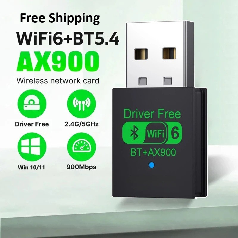 USB WiFi-6 900Mbps 2 in 1 Dongle 2.4G 5GHz Dual Band & BT 5.4 Win10,11*