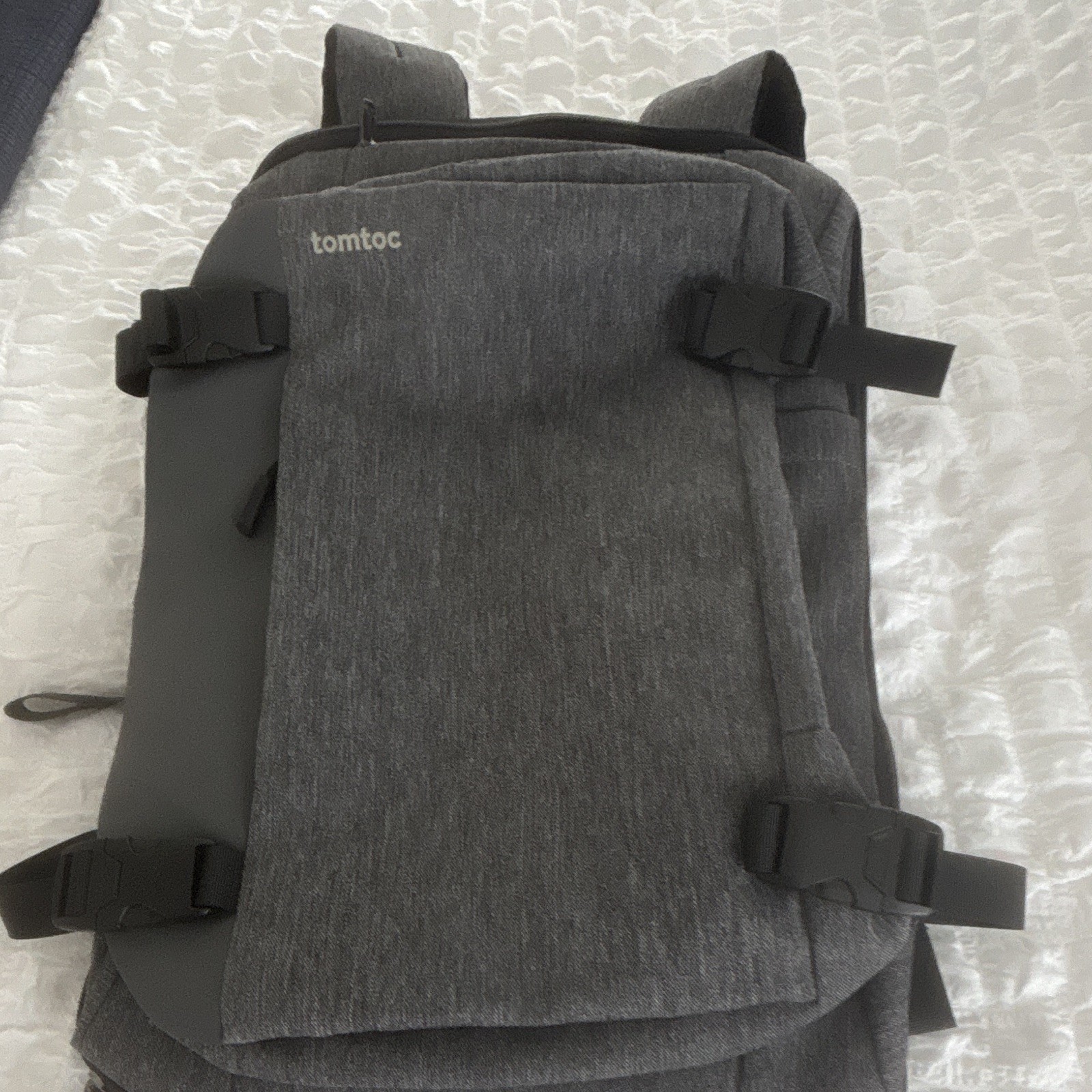 tomtoc Padded Gray Polyester Backpack , Solid