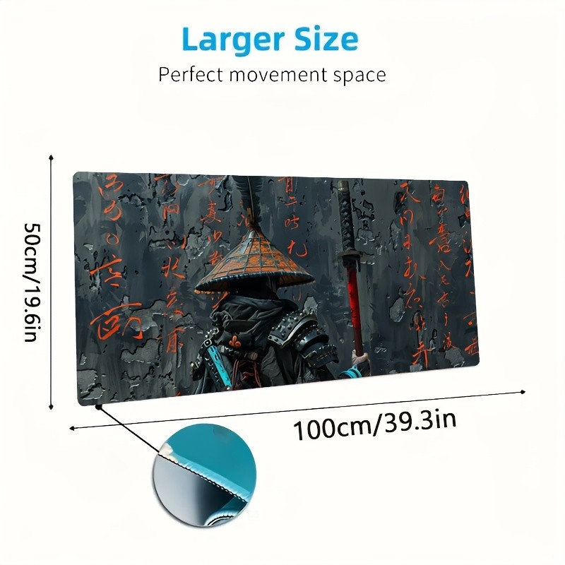 1pc Large Samurai Warrior Design Mouse Pad - Non-Slip Rubber Base, Washable Su