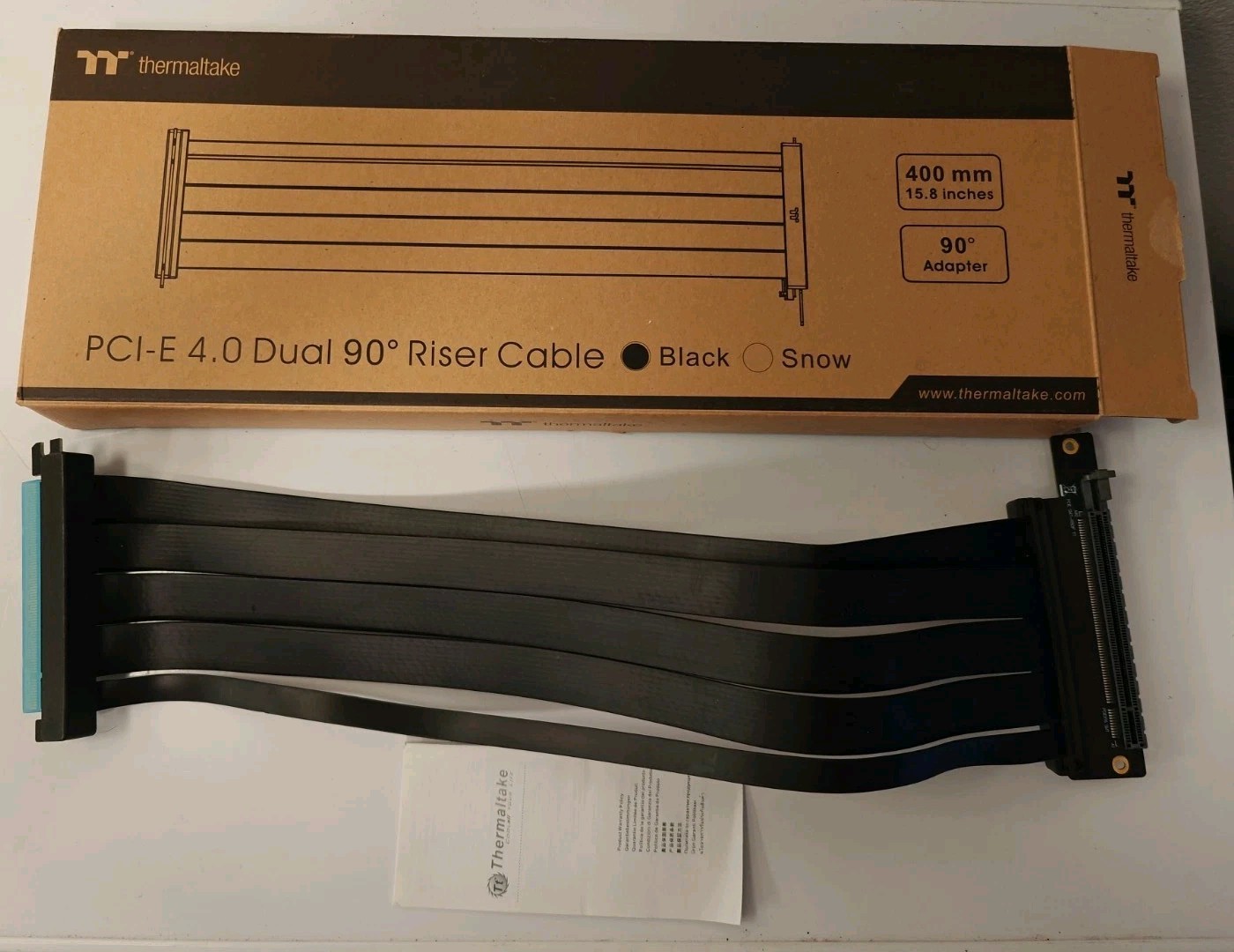 Thermaltake PCI-E 4.0 Dual 90-Degree Riser Cable 400mm Black - Used