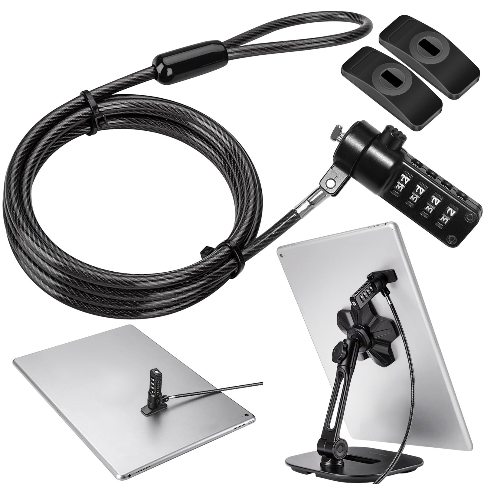 iPad Lock Security Cable w/Adhesive Plates, 6Ft Keyless 4 Digit Combination T...