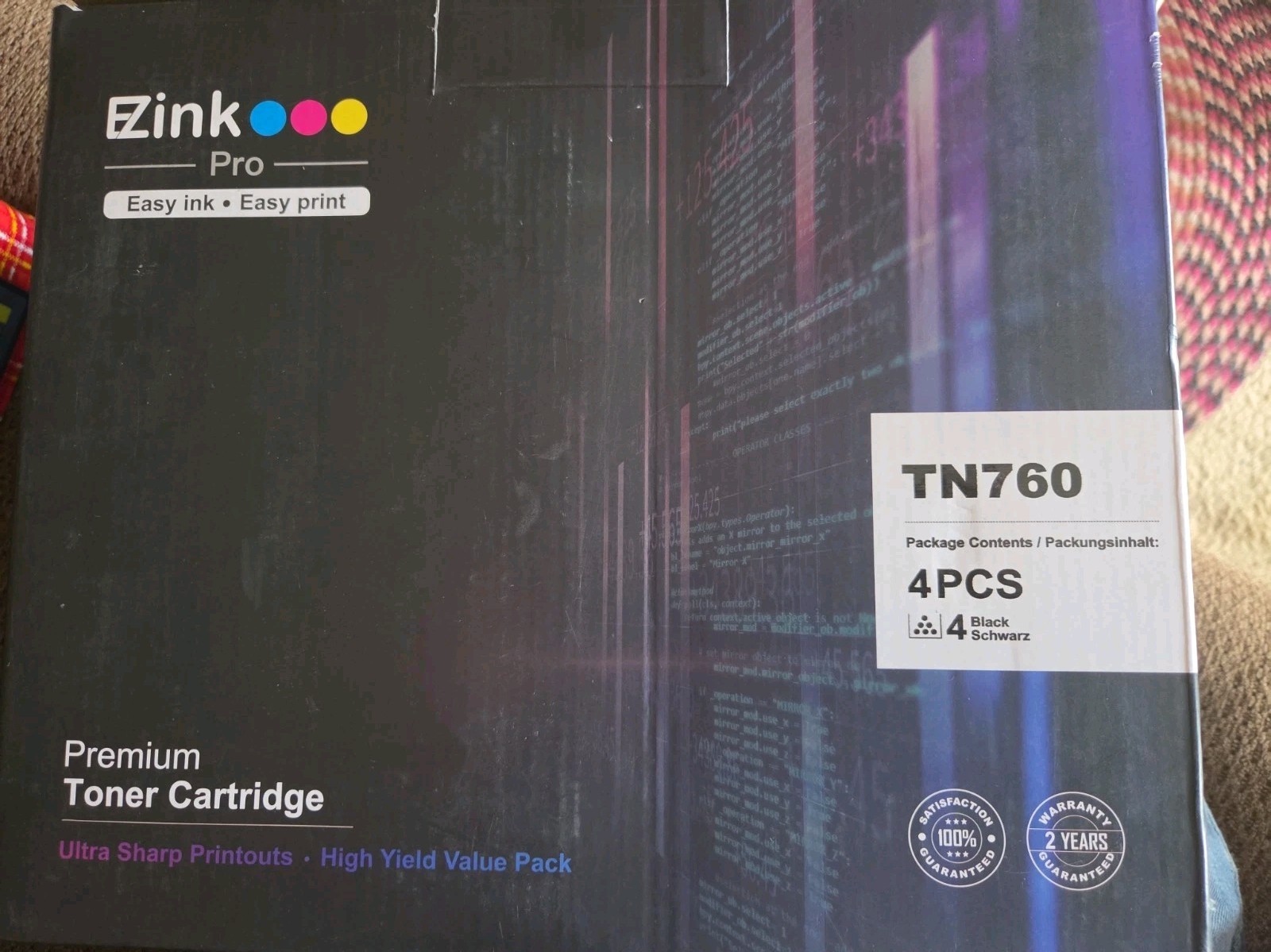E-Z Ink TN760 4-Pack Black Ink  Toner Cartridge for Brother Printers