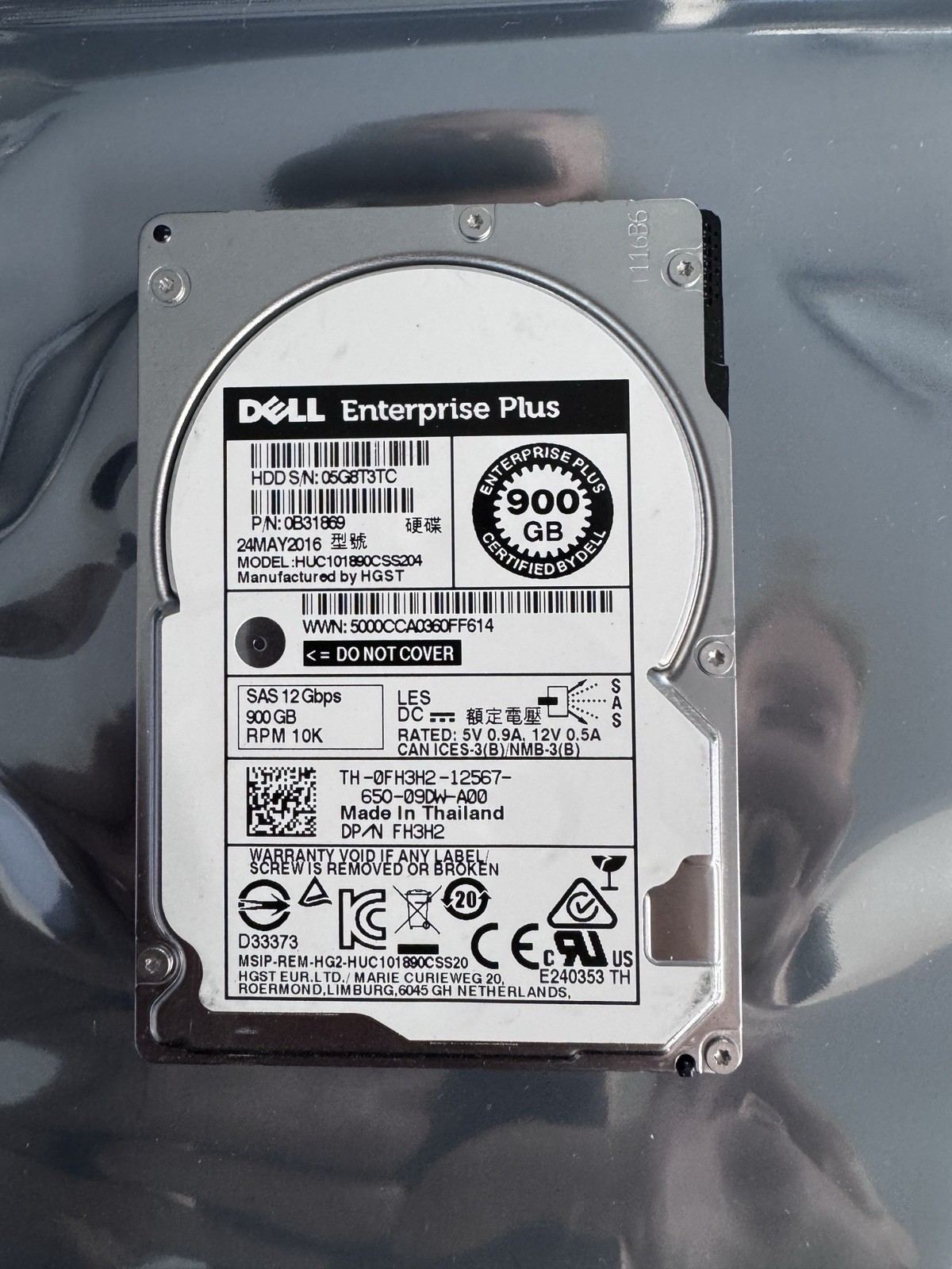 DELL 0FH3H2 900GB 10K RPM 12G 2.5" SAS Hard Drive 0B31869