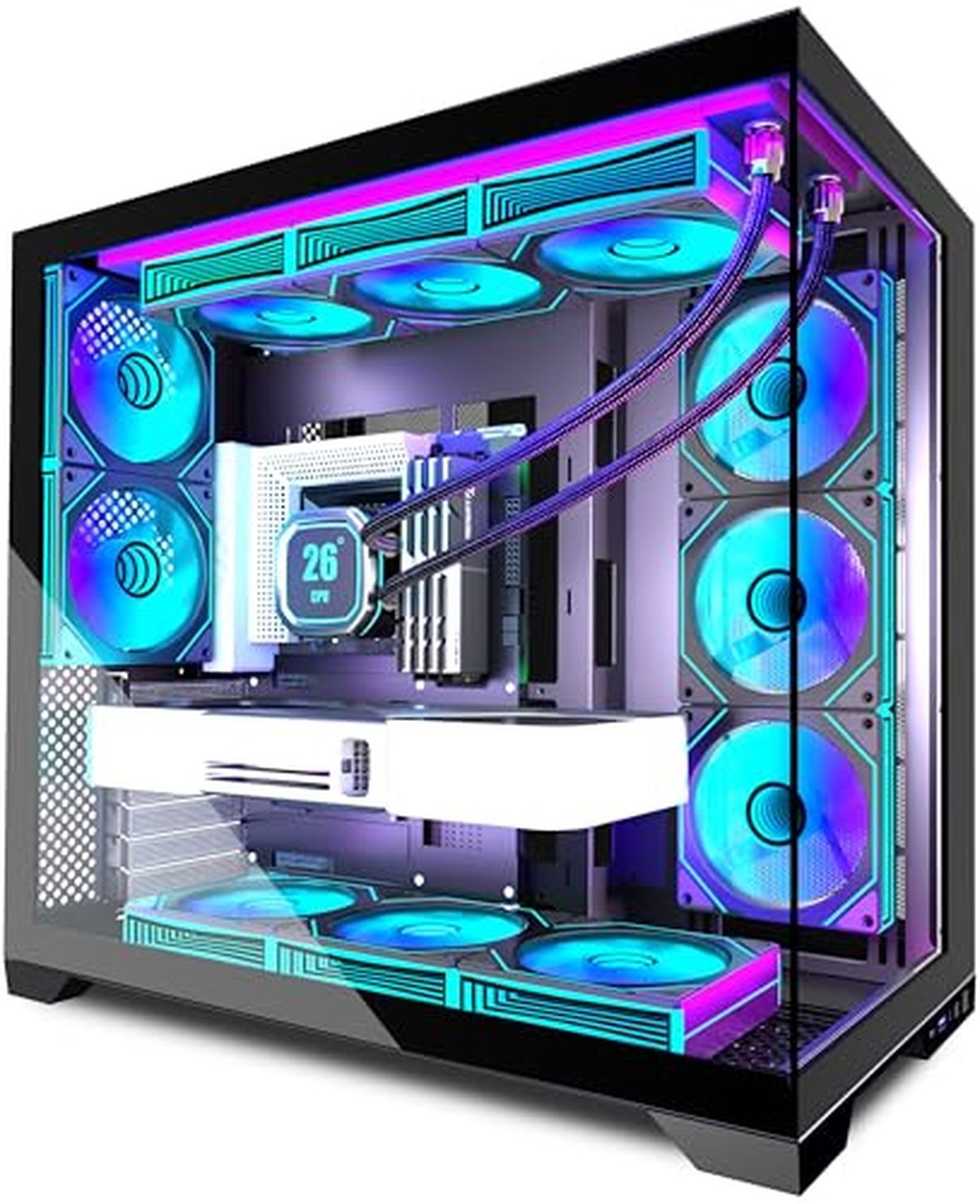PC CASE 9 PWM ARGB Fans Pre-Installed, Mid-Tower Gaming PC Case, Panoramic Te...