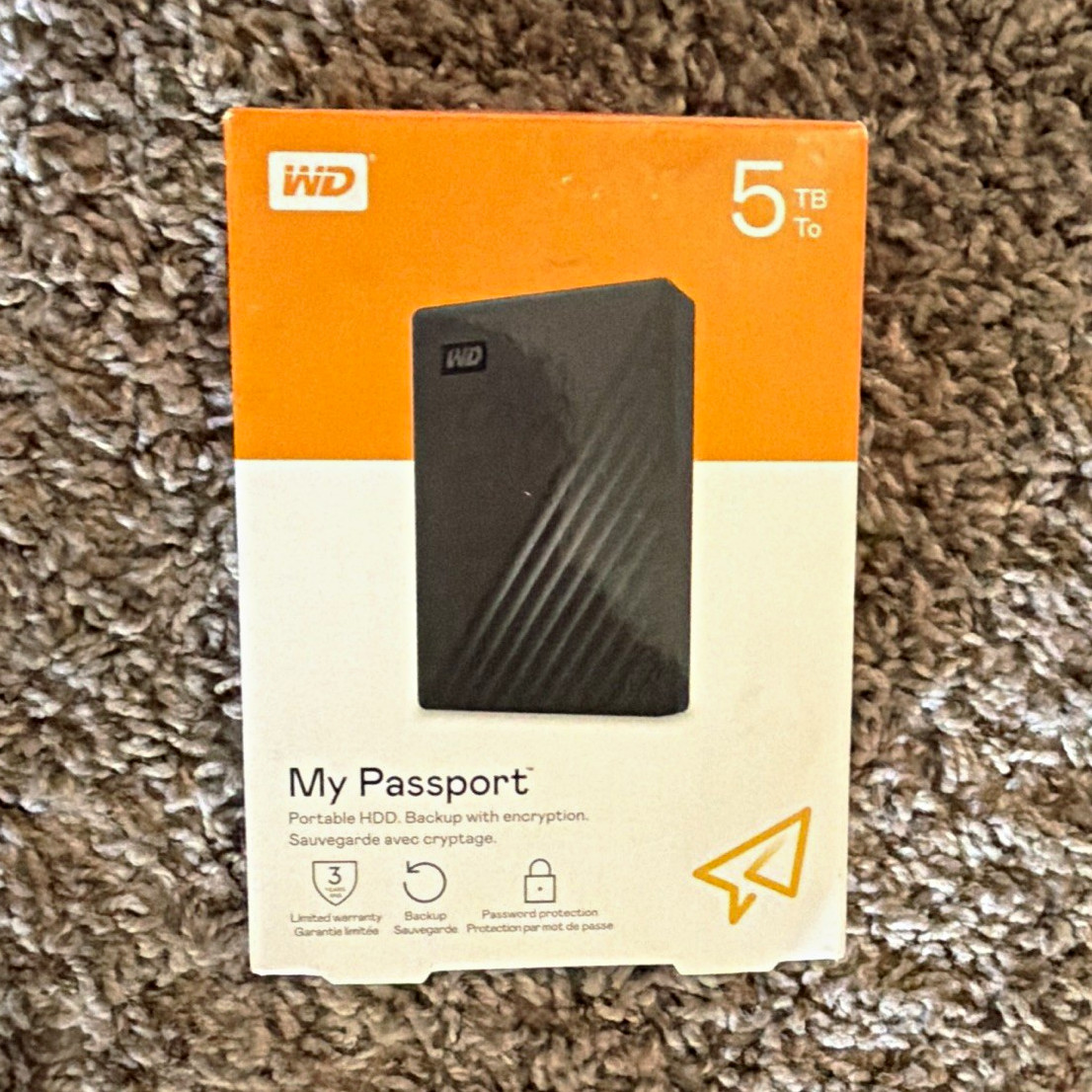 WD My Passport 5TB Portable External HDD USB-A Black AES Encryption Backup