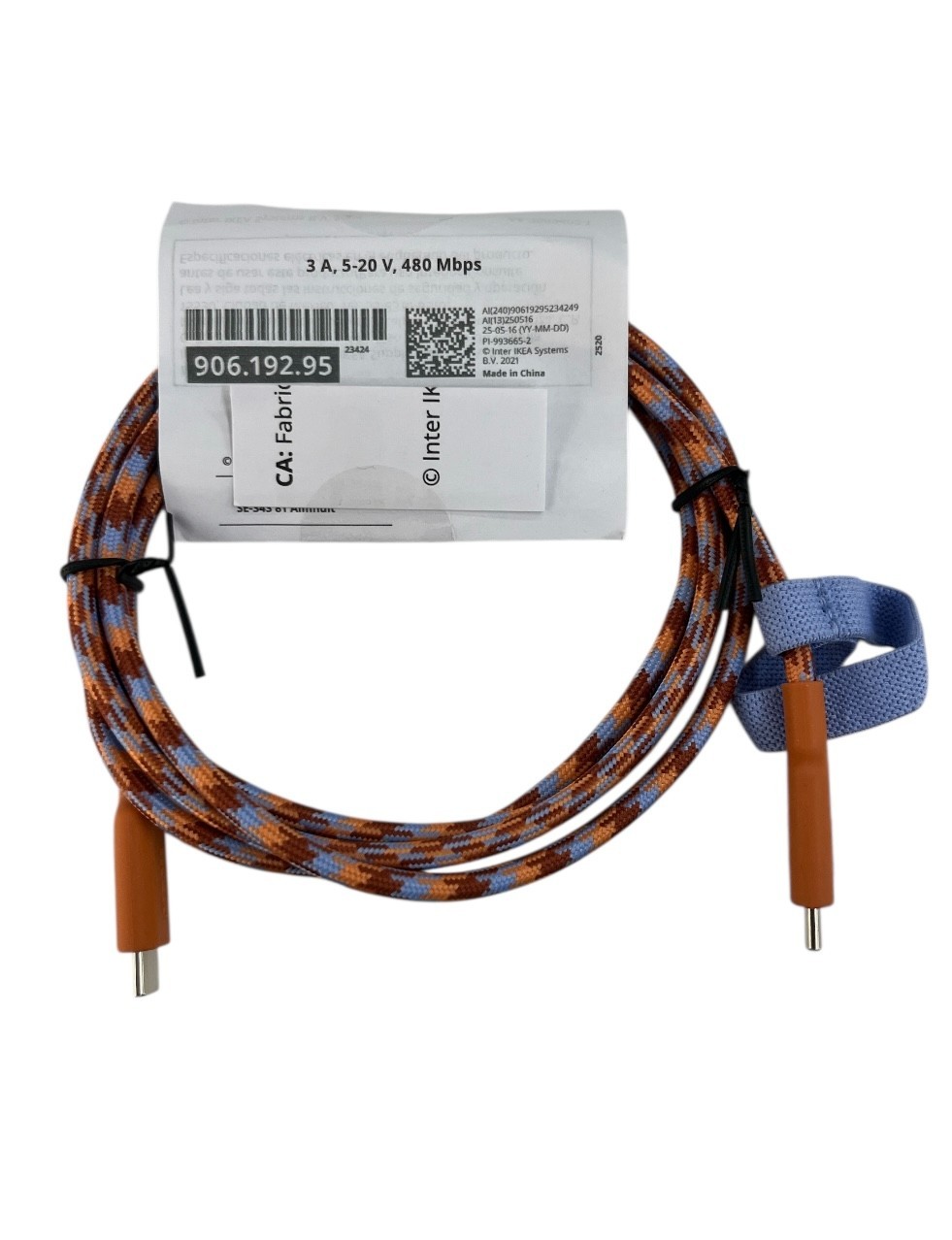 New IKEA LILLHULT USB-C to USB-C Orange/Lilac 1.5 m (4 ' 11 ") 906.192.95