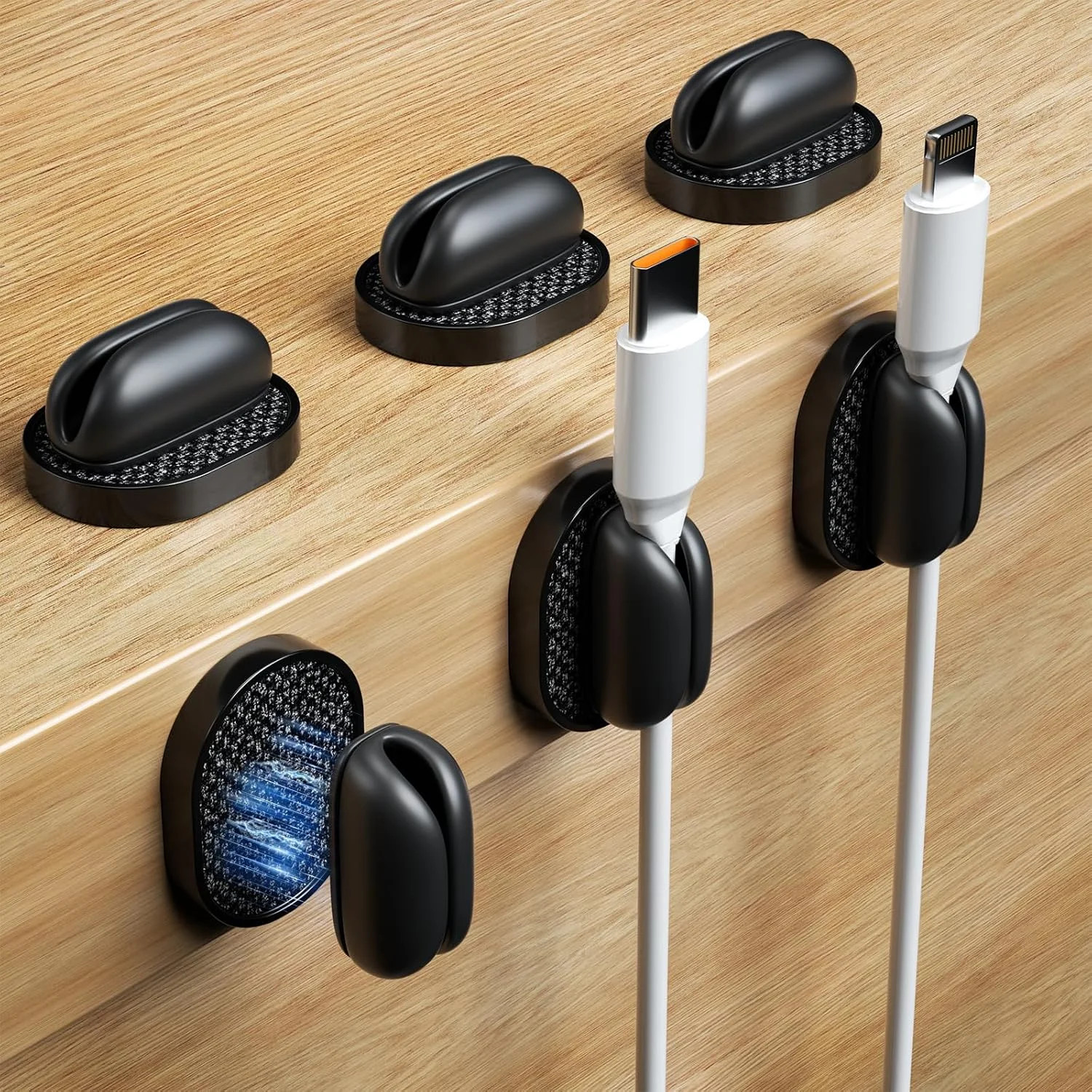 6 Pack Cord Organizer Holders - Strong Adhesive & Magnetic Desk Cable Management