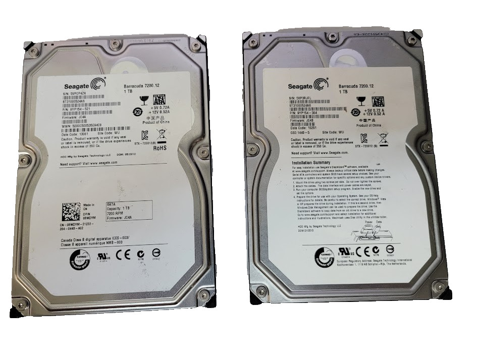 2X Seagate Barracuda ST1000524AS 1TB 32M Cache 3.5" SATA II 7200rpm Hard Drive